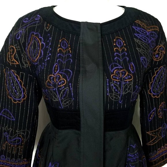 DKNY Collarless Black Embroidered Peplum Jacket Blazer - Size 8 - Picture 3 of 6